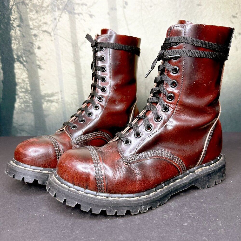 GRIPFAST Derby Boot RARE Cherry Oxblood 10 Eye Steel Toe Womens US 8 Punk Oi Dr